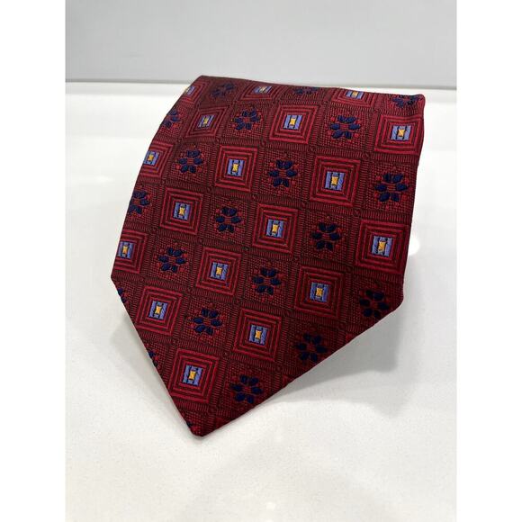 Robert Talbott Men's Necktie Tie Silk Red Blue Classic - Picture 1 of 6